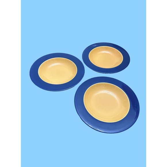 Pagnossin Treviso Ironstone Blue & Orange Pasta Bowls & Salad Plates - Picture 6 of 11